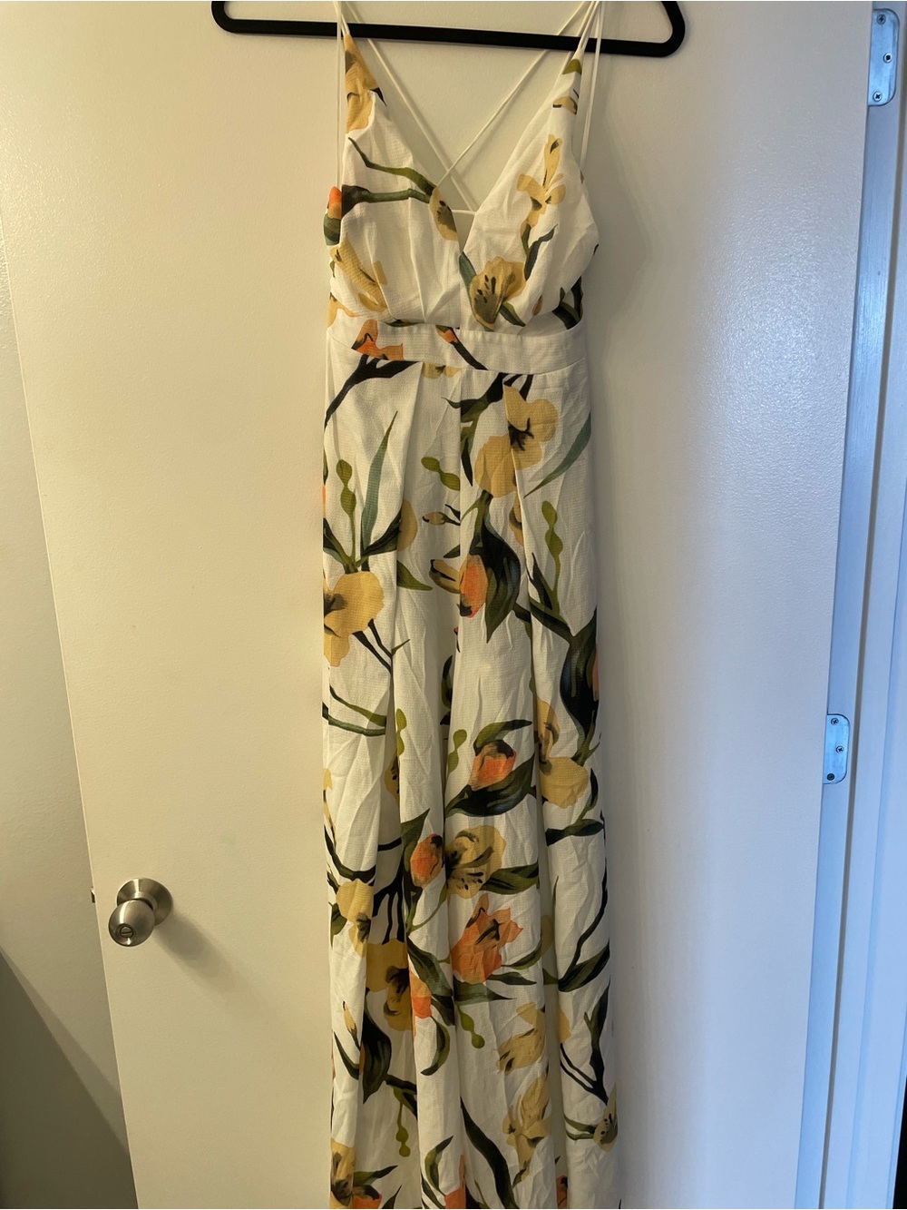 Luxxel White Maxi Dress with Yellow & Green Floral Print